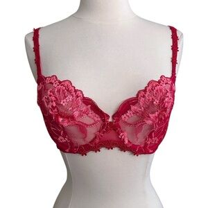 SIMONE PERELE Amour Lace Soft Demi Cup Underwire Cranberry Red Bra Size 32D